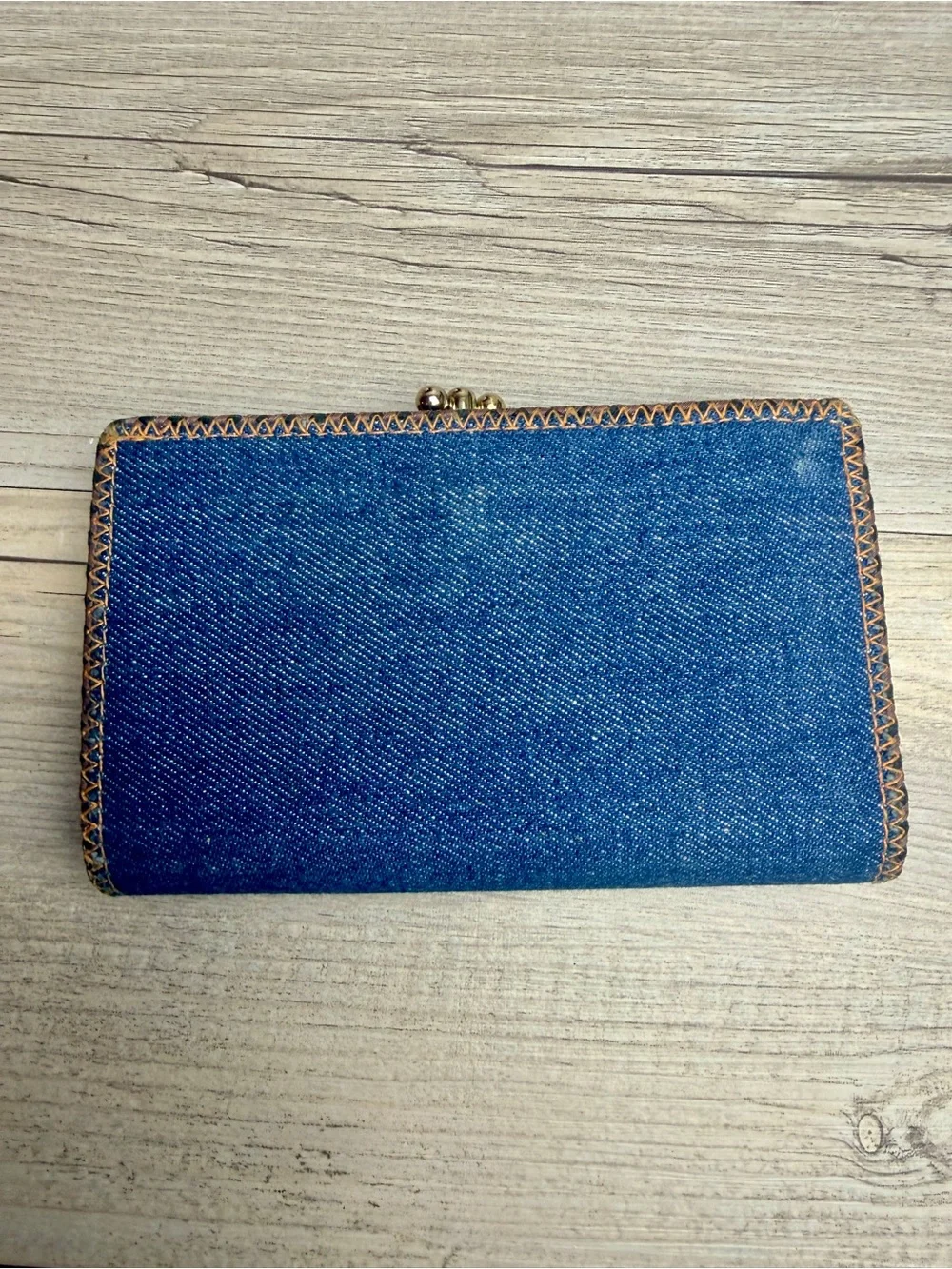 Vtg Levi Strauss & Co Denim Brown Leather Bifold Wallet w/Coin Purse